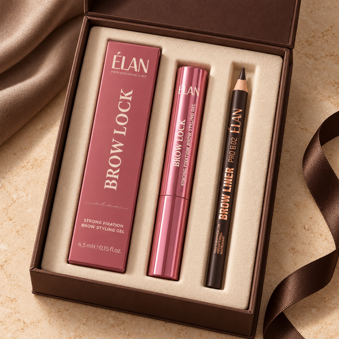 ELAN ANTAKIŲ RINKINYS: pieštukas Brow Liner Pro Dark Brown + gelis Brow Lock ELAN ANTAKIŲ RINKINYS: pieštukas Brow Liner Pro Dark Brown + gelis Brow Lock