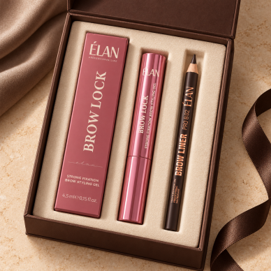 ELAN ANTAKIŲ RINKINYS: pieštukas Brow Liner Pro Dark Brown + gelis Brow Lock