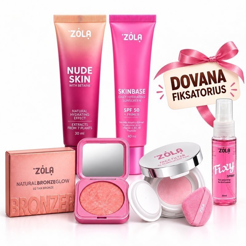 ZOLA RINKINYS: makiažo pagrindas 01 + SPF 50 SKINBASE + pudra 02 + skaistalai 01 + bronzantas 02 Tan Bronze ZOLA RINKINYS: makiažo pagrindas 01 + SPF 50 SKINBASE + pudra 02 + skaistalai 01 + bronzantas 02 Tan Bronze